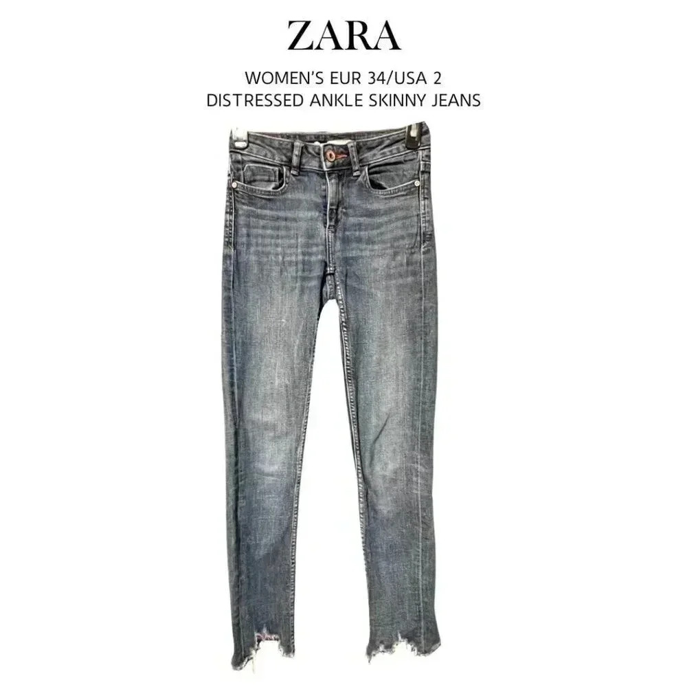 ZARA Skinny Jeans Blue Distressed Hi-Rise Size 2